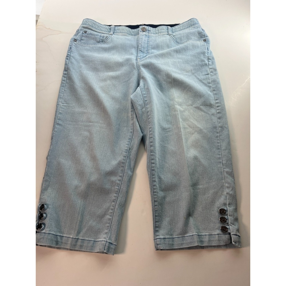 GV Women's Capri Jeans Sz 18 Stretch 18W Blue Button Hem Dream Wash W38 L20.5 - Picture 2 of 13